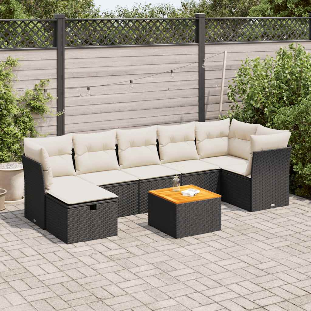 8-tlg. Garten-Sofagarnitur mit Kissen Schwarz Poly Rattan