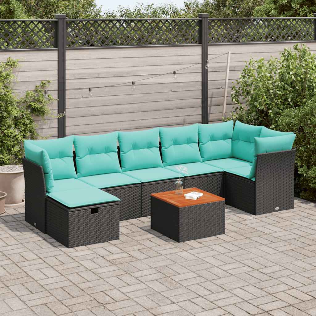 vidaXL Set mobilier de grădină cu perne, 8 piese, negru, poliratan