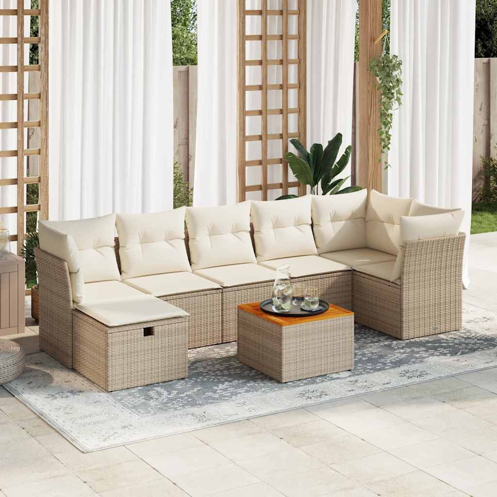 8-tlg. Garten-Sofagarnitur mit Kissen Beige Poly Rattan