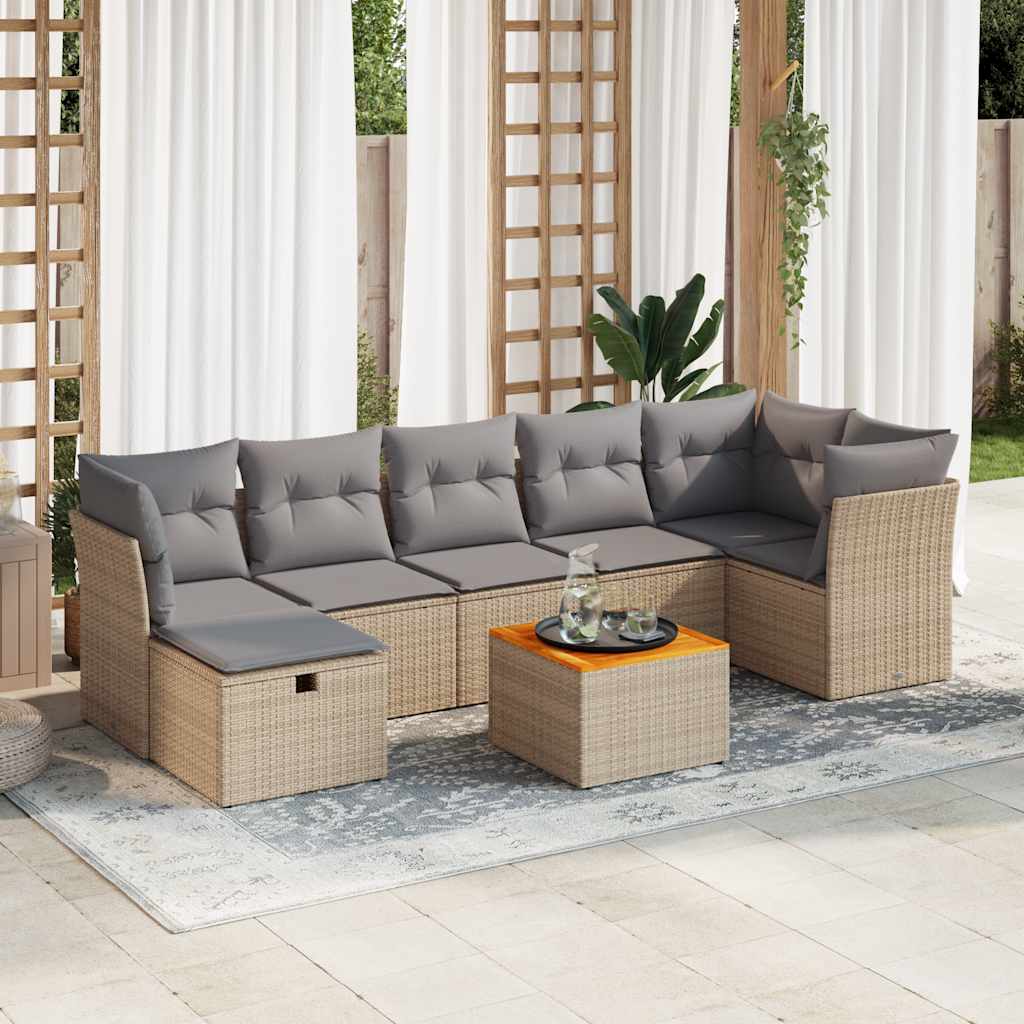 vidaXL 8-tlg. Garten-Sofagarnitur mit Kissen Beige Poly Rattan