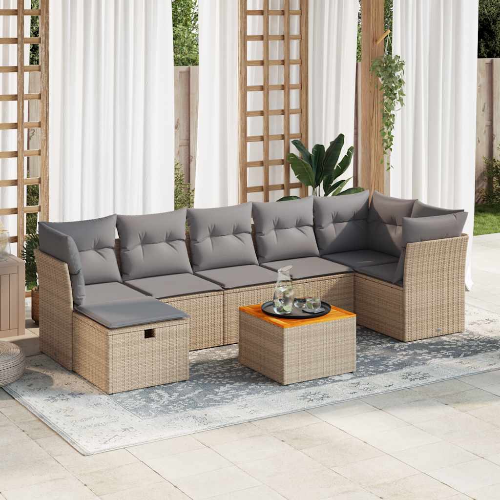 vidaXL Set canapele de grădină, 8 piese, cu perne, bej, poliratan