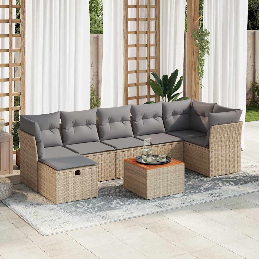 vidaXL Set canapele de grădină, 8 piese, cu perne, bej, poliratan