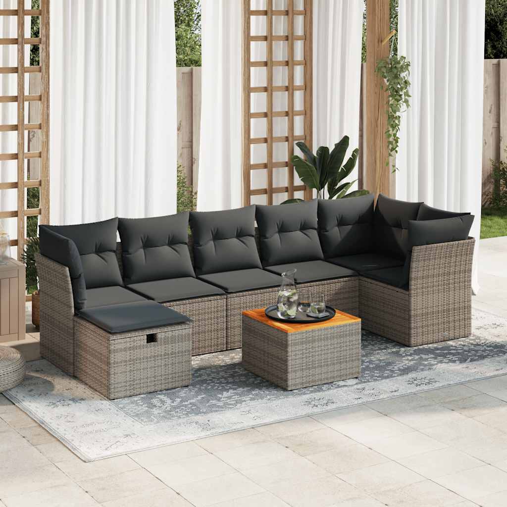 vidaXL 8-tlg. Garten-Sofagarnitur mit Kissen Grau Poly Rattan