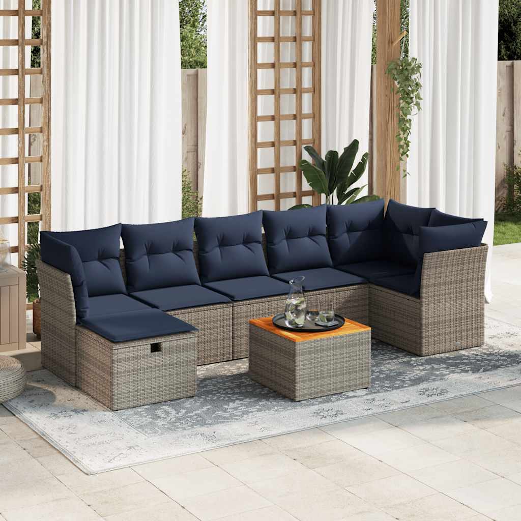 vidaXL 8-tlg. Garten-Sofagarnitur mit Kissen Grau Poly Rattan