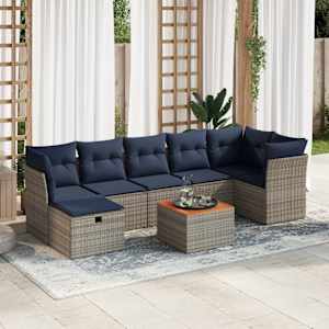 Vrtna sedežna garnitura 8-delna z blazinami siv poli ratan