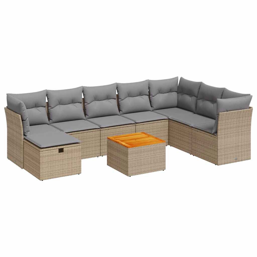 Thumbnail - vidaXL 9-tlg. Garten-Sofagarnitur mit Kissen Beige Poly Rattan