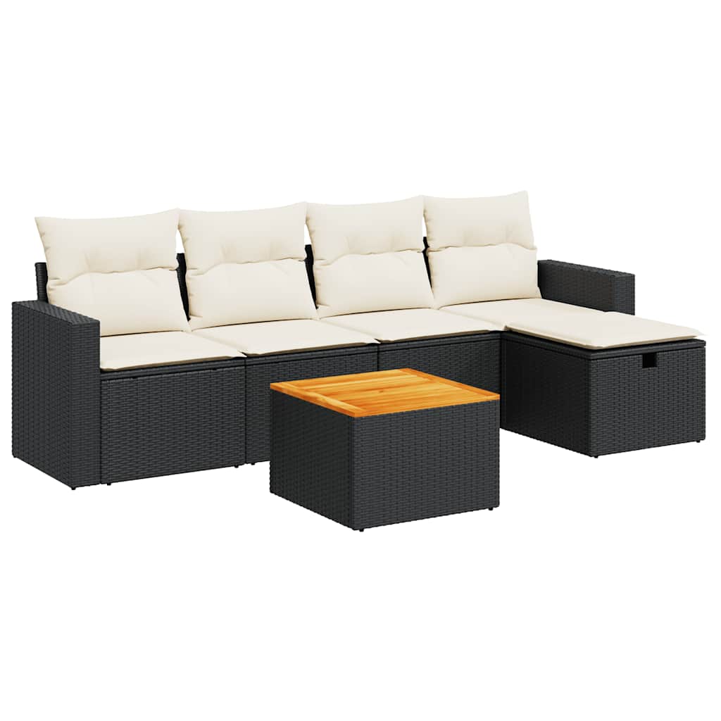 Thumbnail - vidaXL 6-tlg. Garten-Sofagarnitur mit Kissen Schwarz Poly Rattan