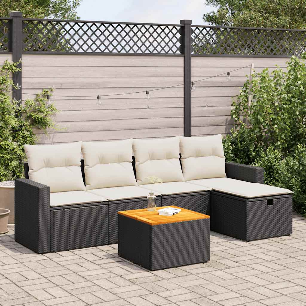 vidaXL 6-tlg. Garten-Sofagarnitur mit Kissen Schwarz Poly Rattan