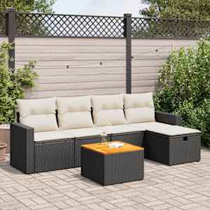 Vrtna sedežna garnitura 6-delna z blazinami črna poli ratan