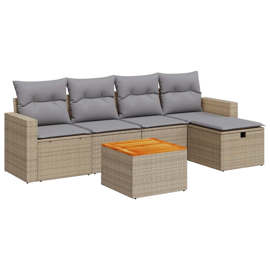 Thumbnail - vidaXL 6-tlg. Garten-Sofagarnitur mit Kissen Beige Poly Rattan
