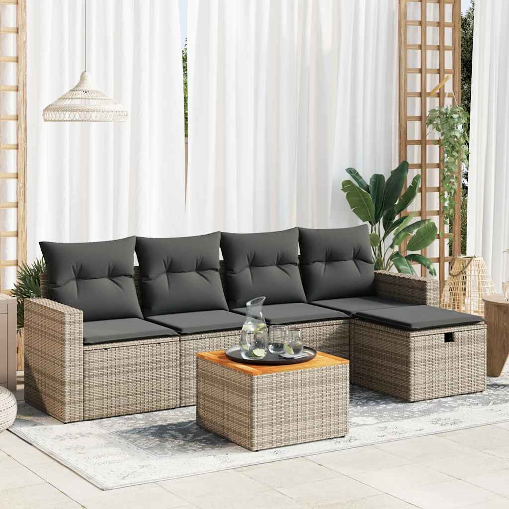 vidaXL 6-tlg. Garten-Sofagarnitur mit Kissen Grau Poly Rattan