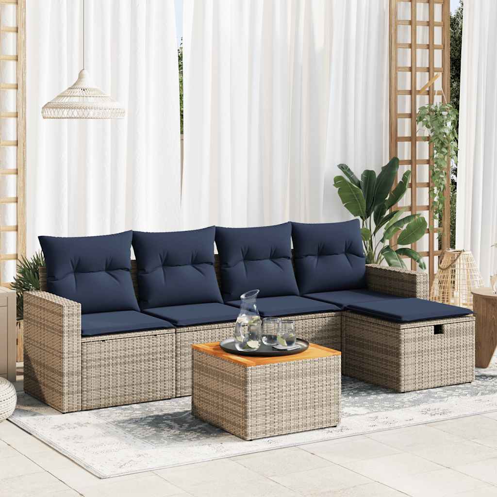 vidaXL 6-tlg. Garten-Sofagarnitur mit Kissen Grau Poly Rattan