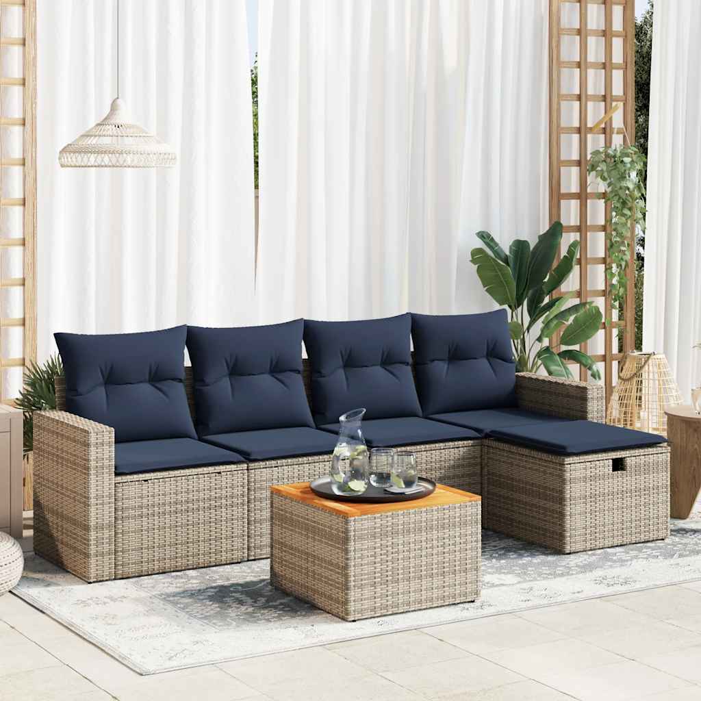 vidaXL 6-tlg. Garten-Sofagarnitur mit Kissen Grau Poly Rattan