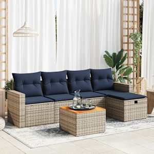 Vrtna sedežna garnitura 6-delna z blazinami siv poli ratan