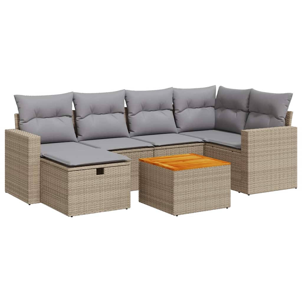 Thumbnail - vidaXL 7-tlg. Garten-Sofagarnitur mit Kissen Beige Poly Rattan