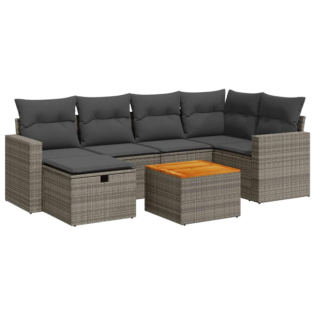 Thumbnail - vidaXL 7-tlg. Garten-Sofagarnitur mit Kissen Grau Poly Rattan