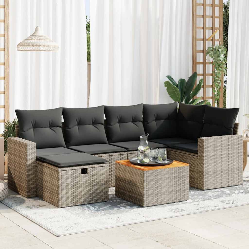 vidaXL Set canapele de grădină, 7 piese, cu perne, gri, poliratan