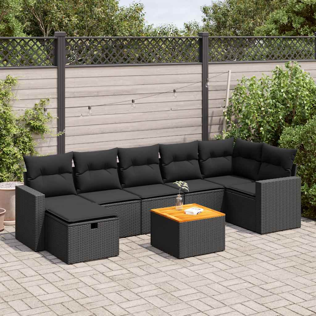 vidaXL 8-tlg. Garten-Sofagarnitur mit Kissen Schwarz Poly Rattan