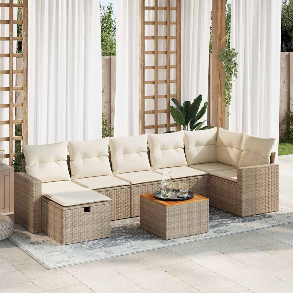 vidaXL 8-tlg. Garten-Sofagarnitur mit Kissen Beige Poly Rattan