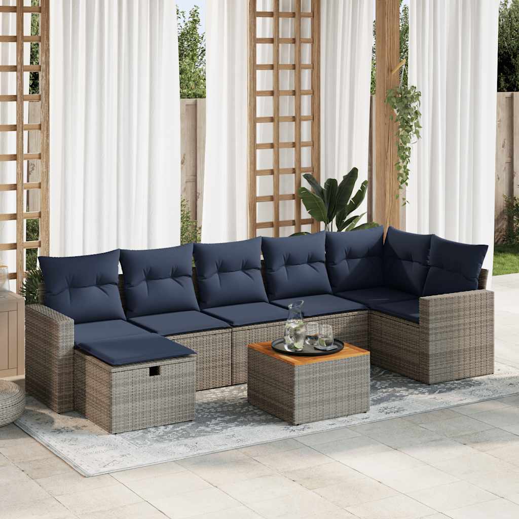 vidaXL 8-tlg. Garten-Sofagarnitur mit Kissen Grau Poly Rattan