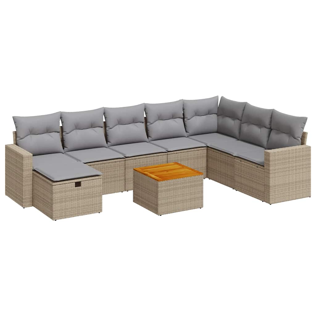 Thumbnail - vidaXL 9-tlg. Garten-Sofagarnitur mit Kissen Beige Poly Rattan