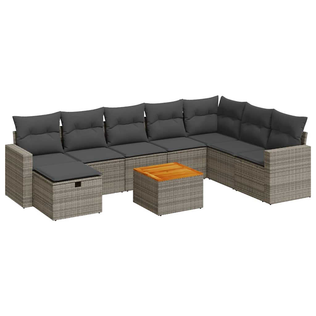 Thumbnail - vidaXL 9-tlg. Garten-Sofagarnitur mit Kissen Grau Poly Rattan