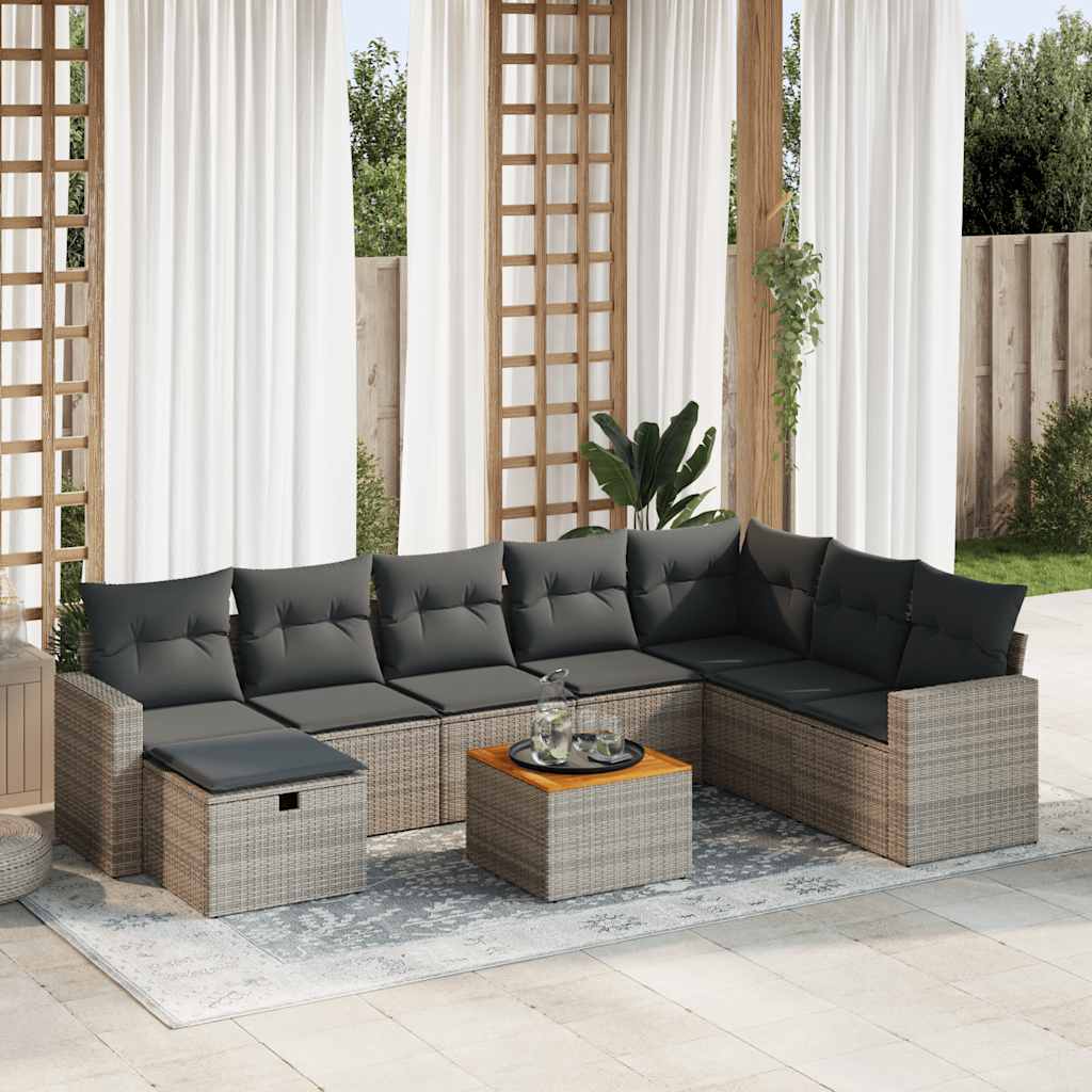 vidaXL 9-tlg. Garten-Sofagarnitur mit Kissen Grau Poly Rattan