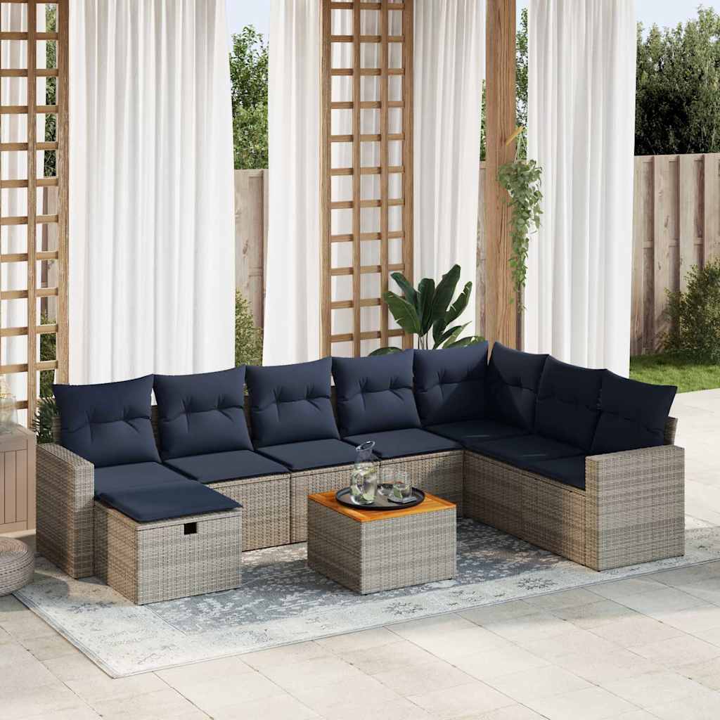 vidaXL Set canapele de grădină, 9 piese, cu perne, gri, poliratan