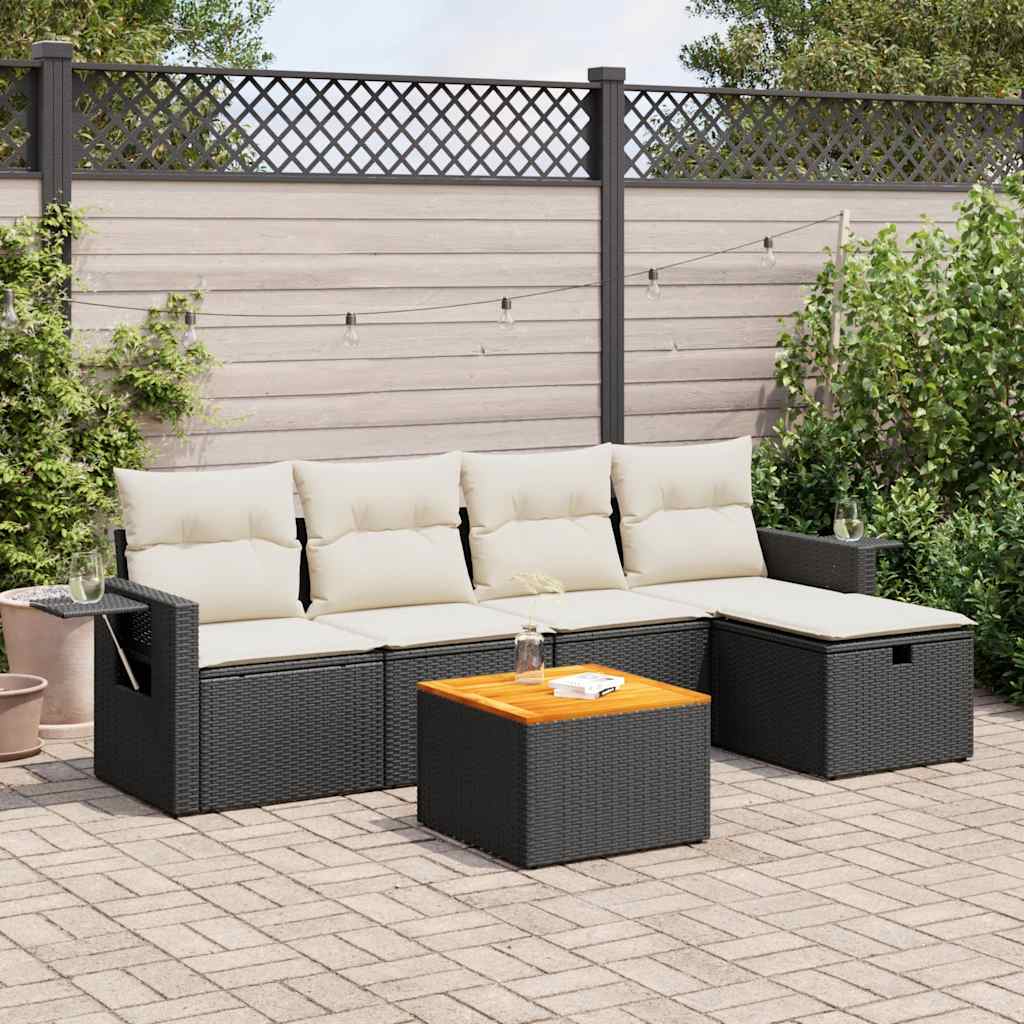 vidaXL 6-tlg. Garten-Sofagarnitur mit Kissen Schwarz Poly Rattan