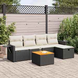 Vrtna sedežna garnitura 6-delna z blazinami črna poli ratan