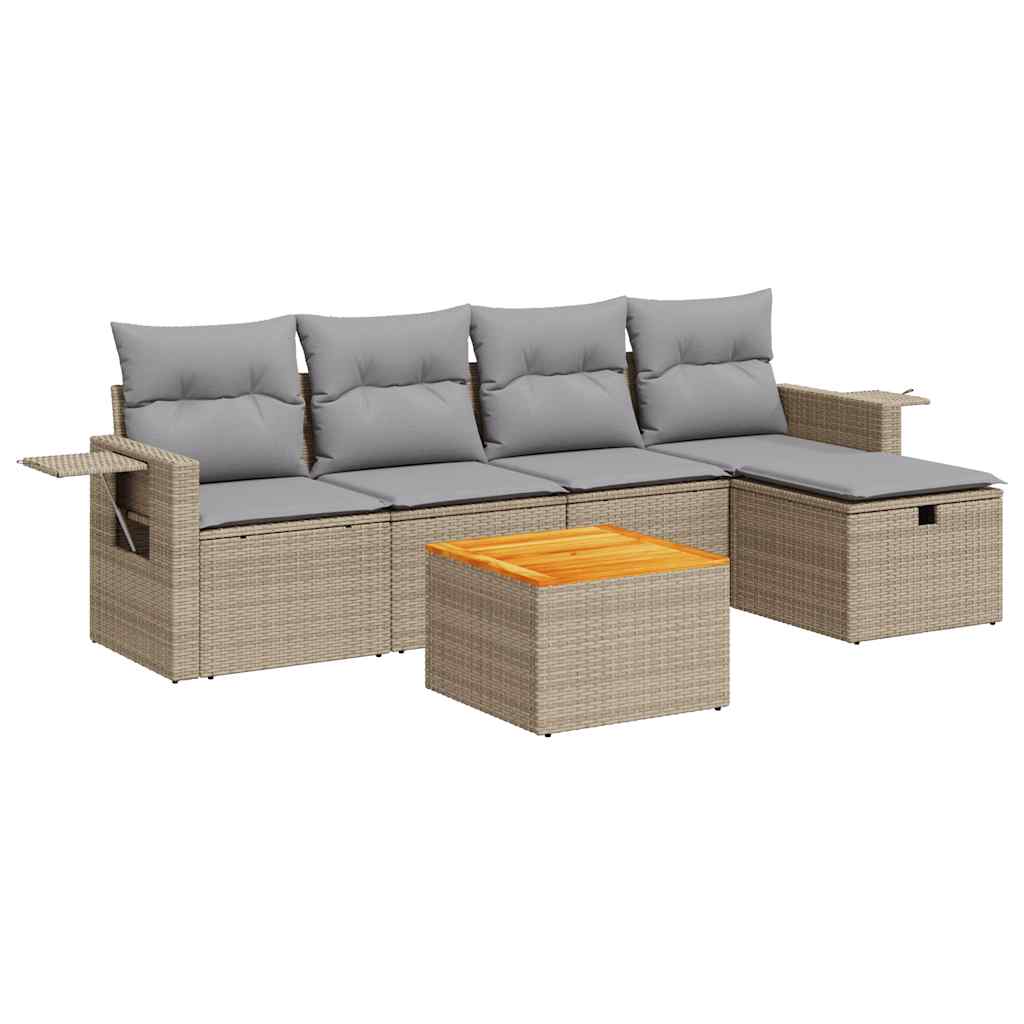Thumbnail - vidaXL 6-tlg. Garten-Sofagarnitur mit Kissen Beige Poly Rattan