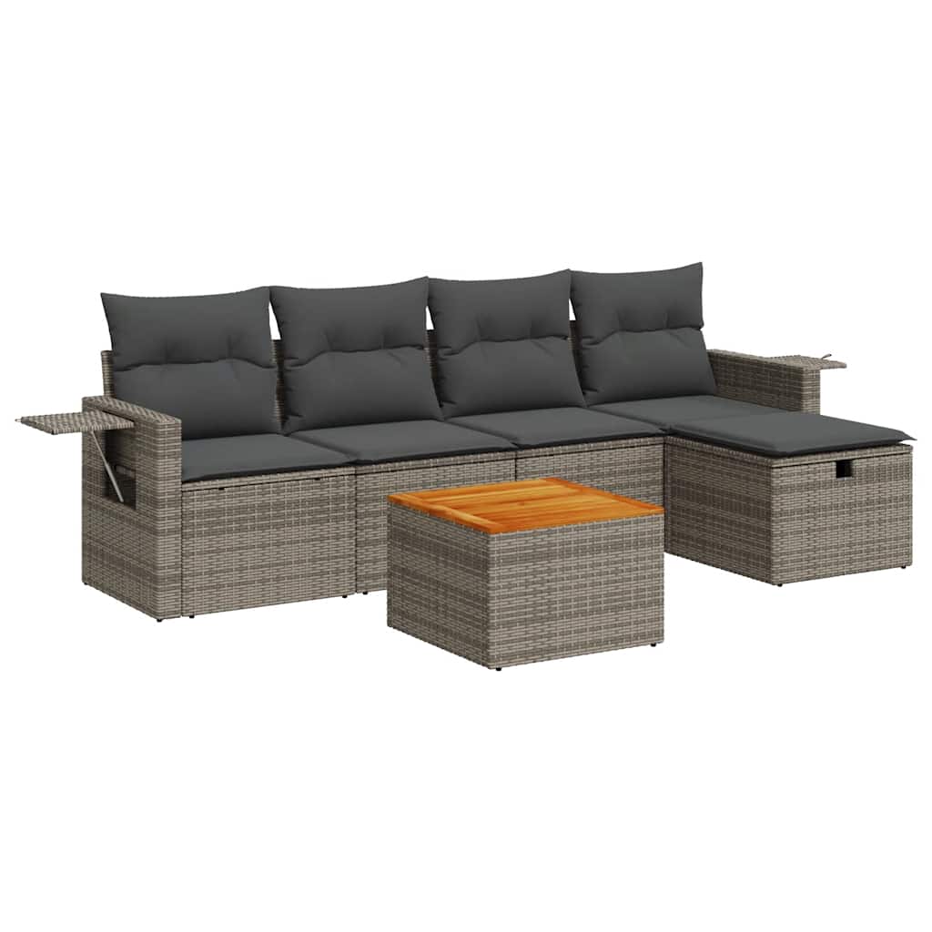 Thumbnail - vidaXL 6-tlg. Garten-Sofagarnitur mit Kissen Grau Poly Rattan