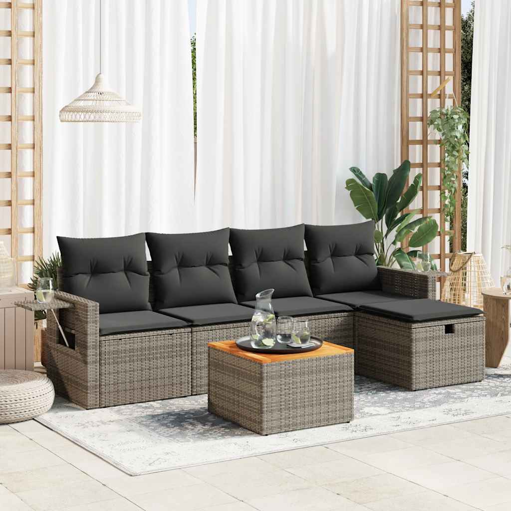 vidaXL 6-tlg. Garten-Sofagarnitur mit Kissen Grau Poly Rattan