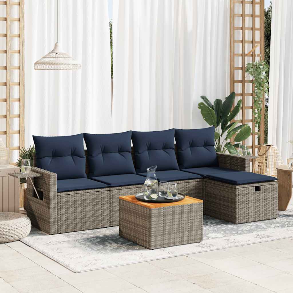 6-dijelni set vrtnih sofa od poliratana s jastucima sivi