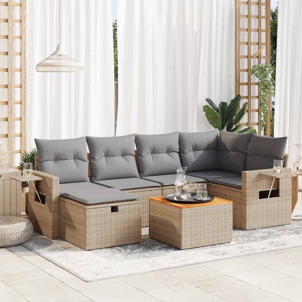 vidaXL Set canapele de grădină, 7 piese, cu perne, bej, poliratan