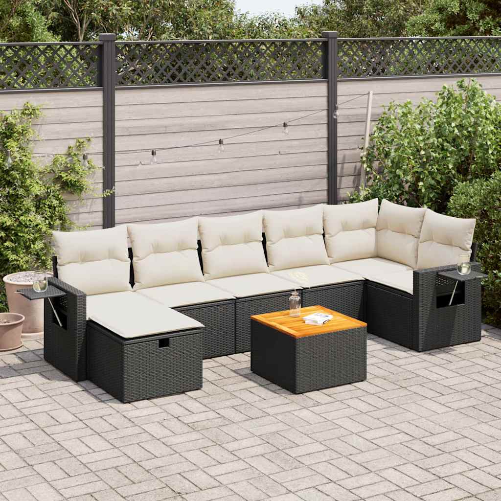 vidaXL 8-tlg. Garten-Sofagarnitur mit Kissen Schwarz Poly Rattan