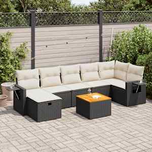 Vrtna sedežna garnitura 8-delna z blazinami črn poli ratan