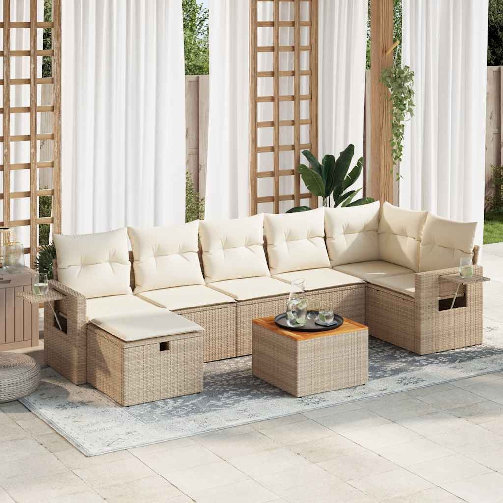 8-tlg. Garten-Sofagarnitur mit Kissen Beige Poly Rattan