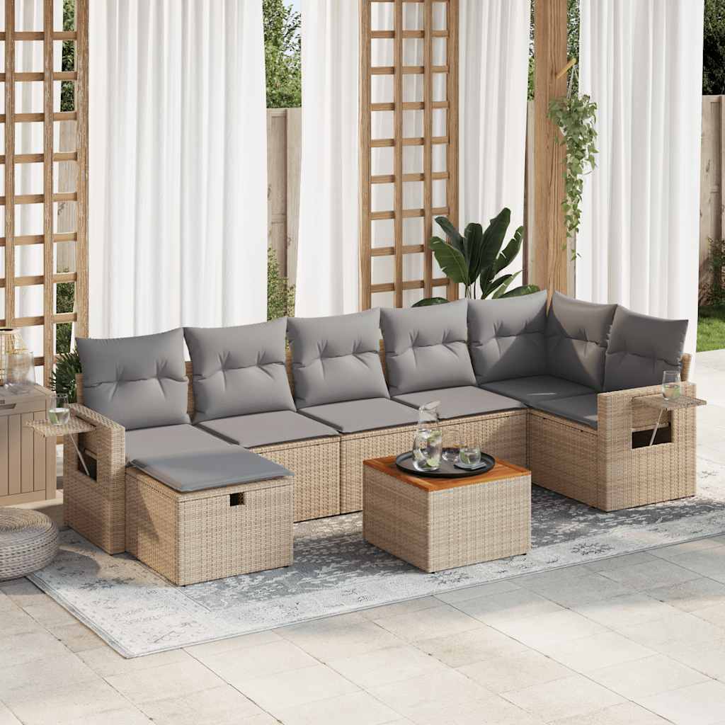 vidaXL Set canapele de grădină, 8 piese, cu perne, bej, poliratan