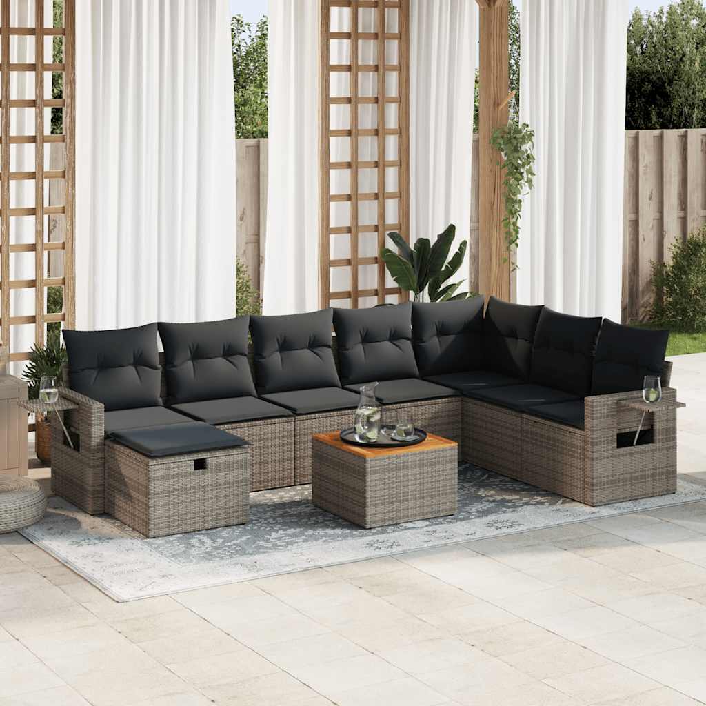 vidaXL 9-tlg. Garten-Sofagarnitur mit Kissen Grau Poly Rattan