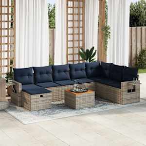 Vrtna sedežna garnitura 9-delna z blazinami siv poli ratan