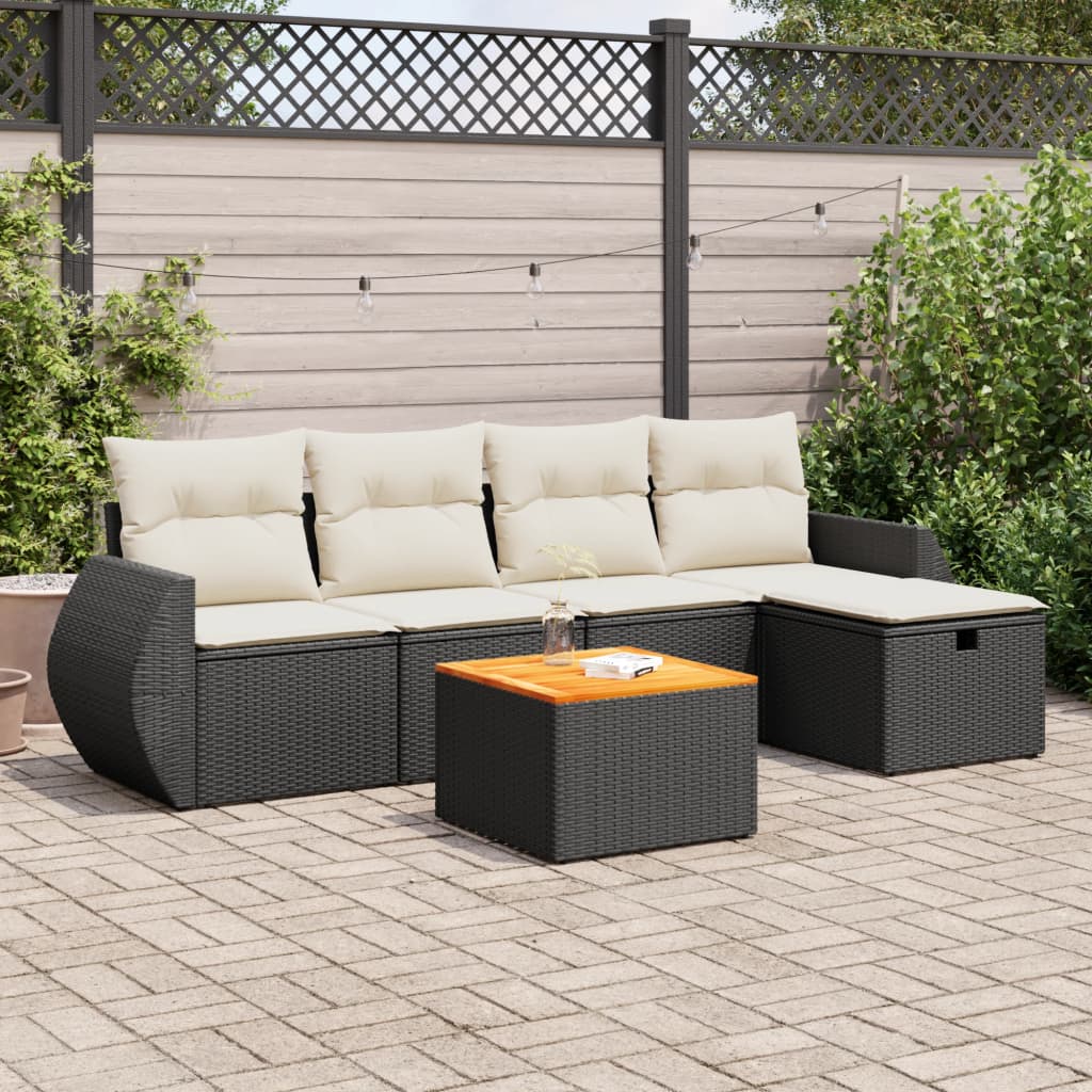 vidaXL 6-tlg. Garten-Sofagarnitur mit Kissen Schwarz Poly Rattan