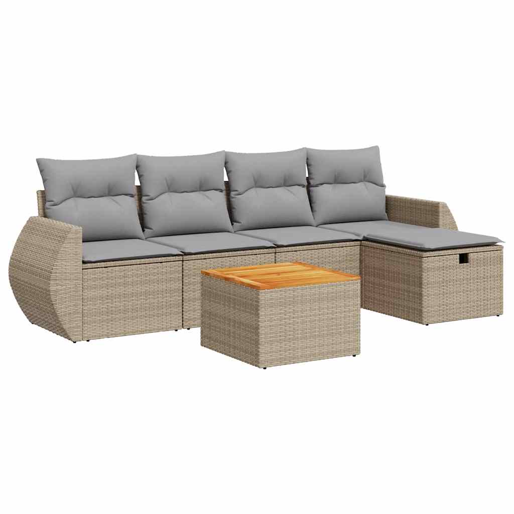 Thumbnail - vidaXL 6-tlg. Garten-Sofagarnitur mit Kissen Beige Poly Rattan