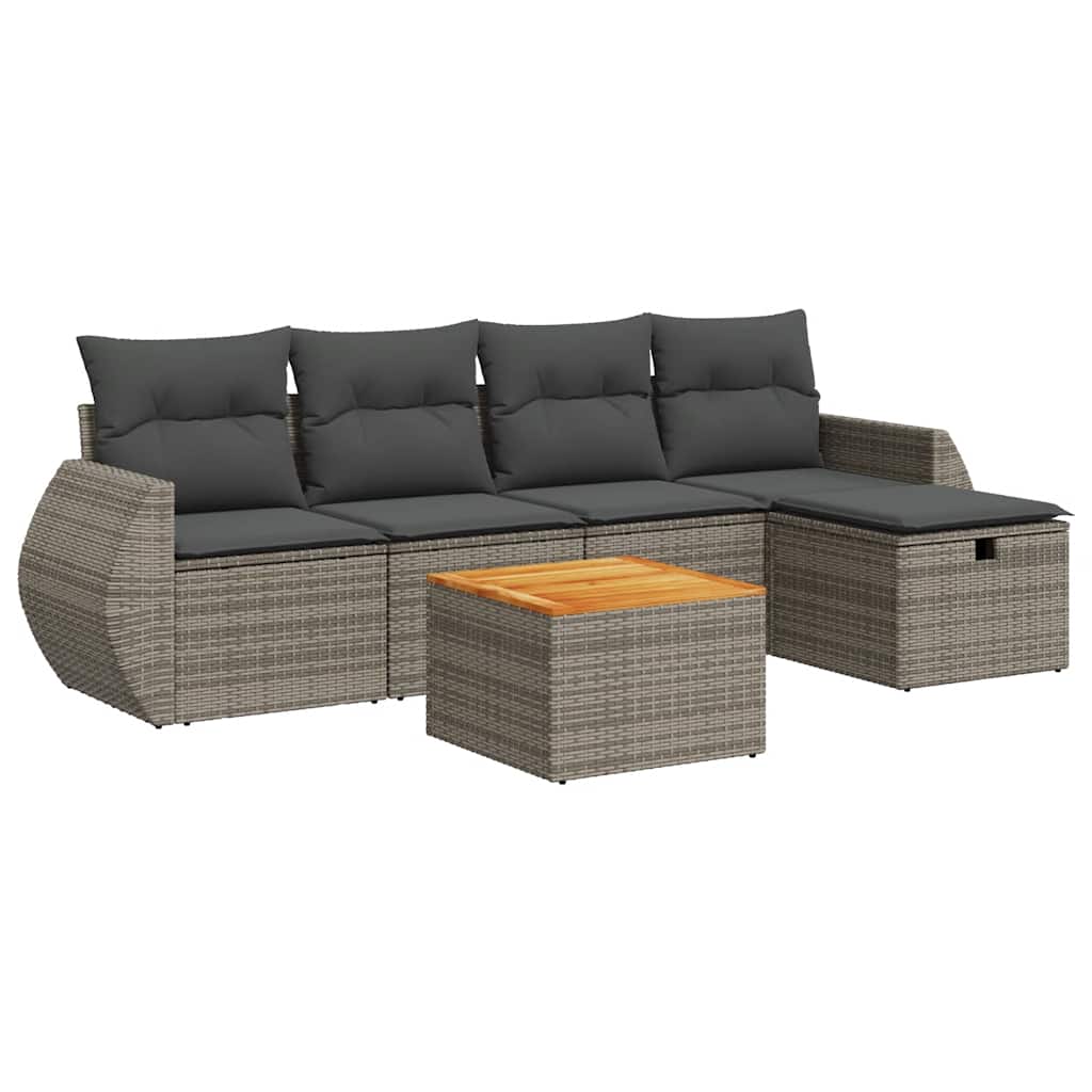 Thumbnail - vidaXL 6-tlg. Garten-Sofagarnitur mit Kissen Grau Poly Rattan