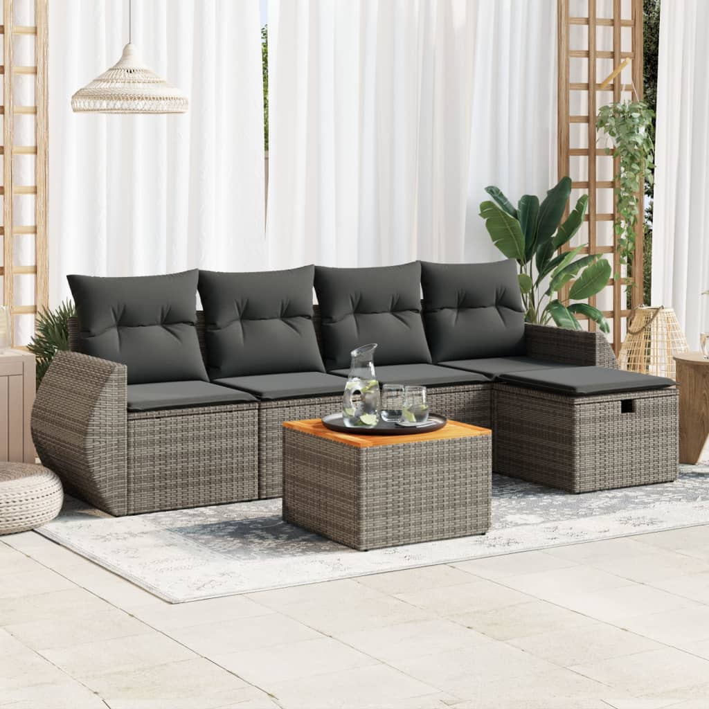 vidaXL 6-tlg. Garten-Sofagarnitur mit Kissen Grau Poly Rattan