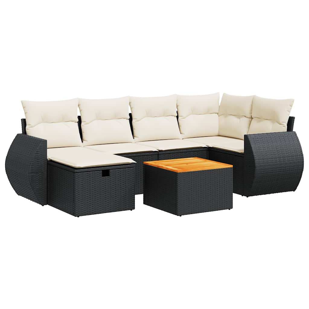 Thumbnail - vidaXL 7-tlg. Garten-Sofagarnitur mit Kissen Schwarz Poly Rattan