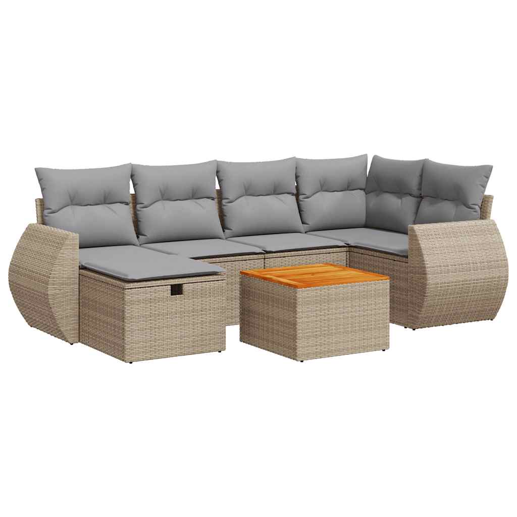 Thumbnail - vidaXL 7-tlg. Garten-Sofagarnitur mit Kissen Beige Poly Rattan