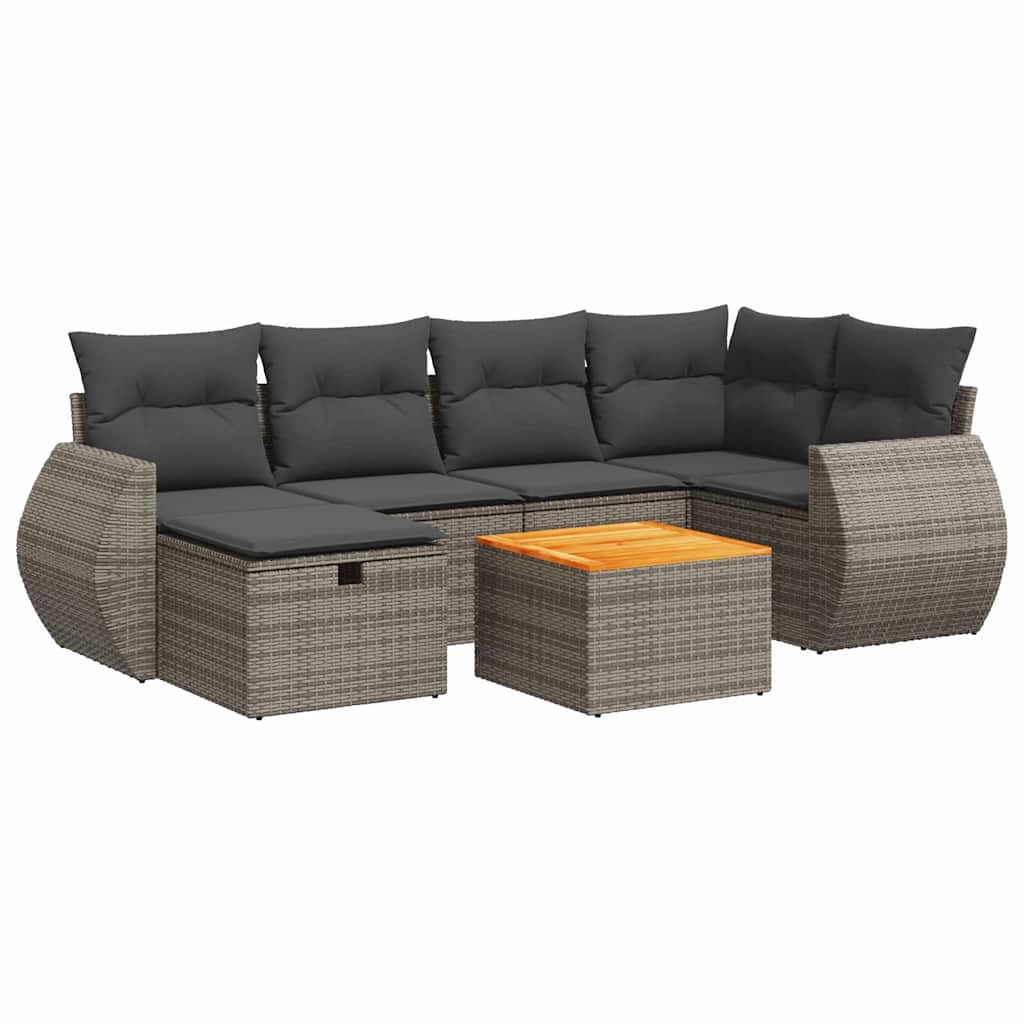 Thumbnail - vidaXL 7-tlg. Garten-Sofagarnitur mit Kissen Grau Poly Rattan