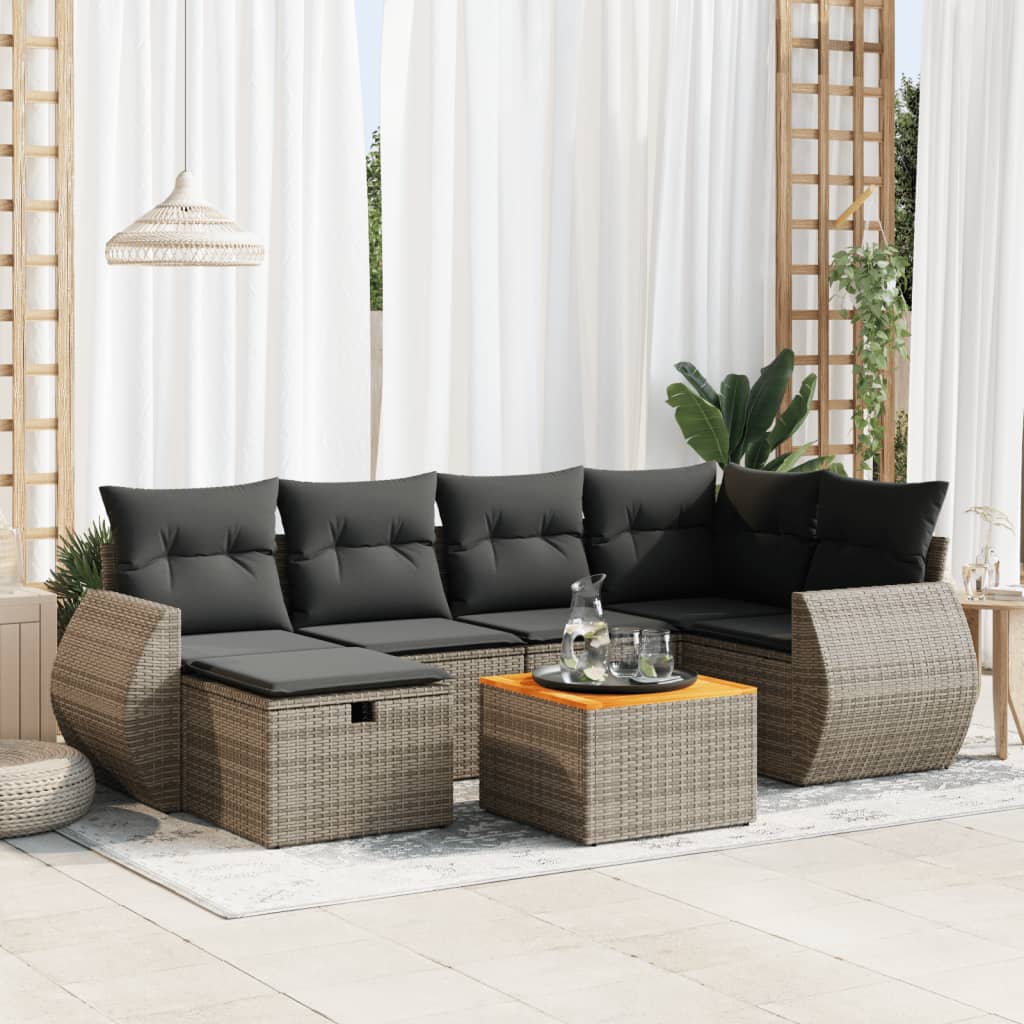 vidaXL 7-tlg. Garten-Sofagarnitur mit Kissen Grau Poly Rattan