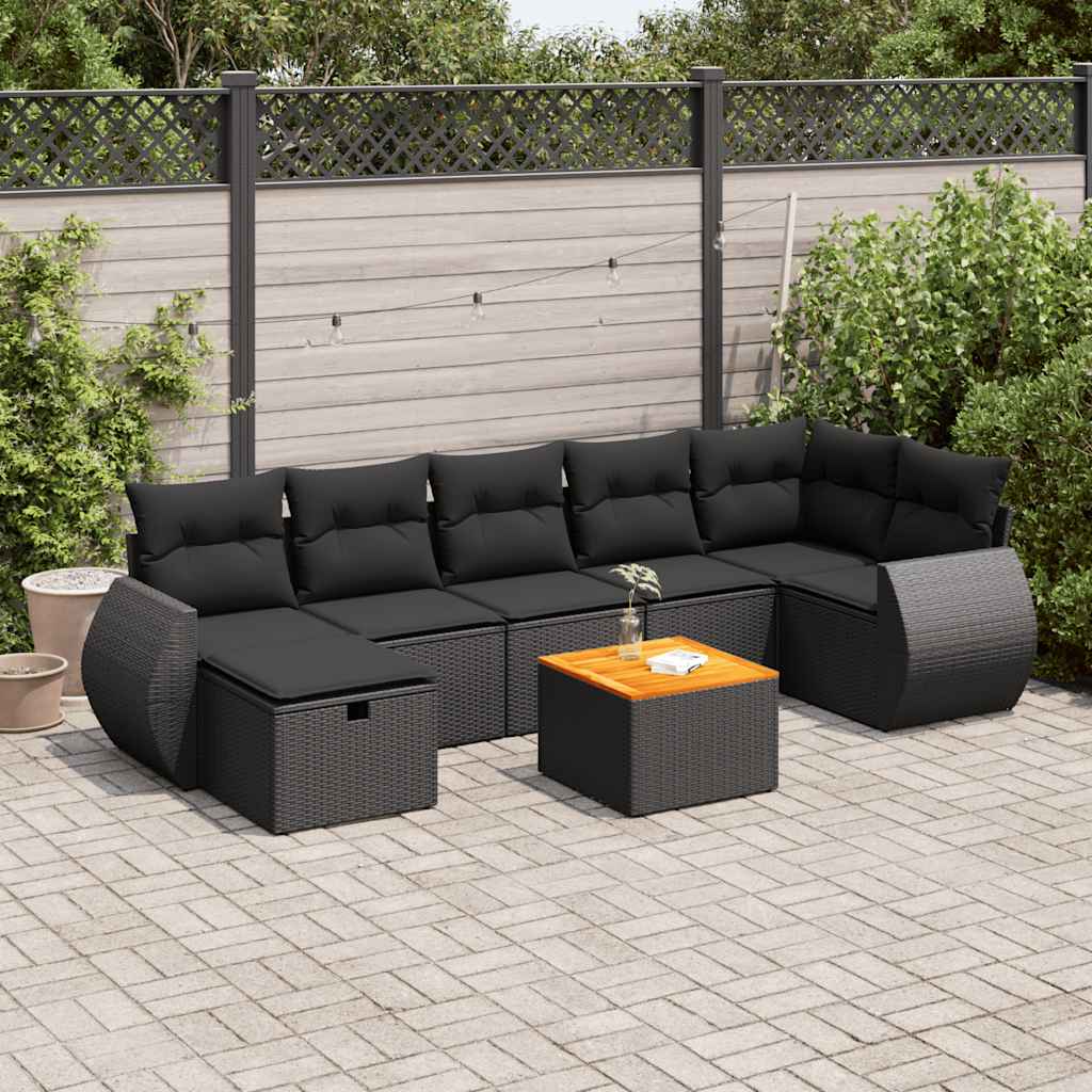 vidaXL 8-tlg. Garten-Sofagarnitur mit Kissen Schwarz Poly Rattan